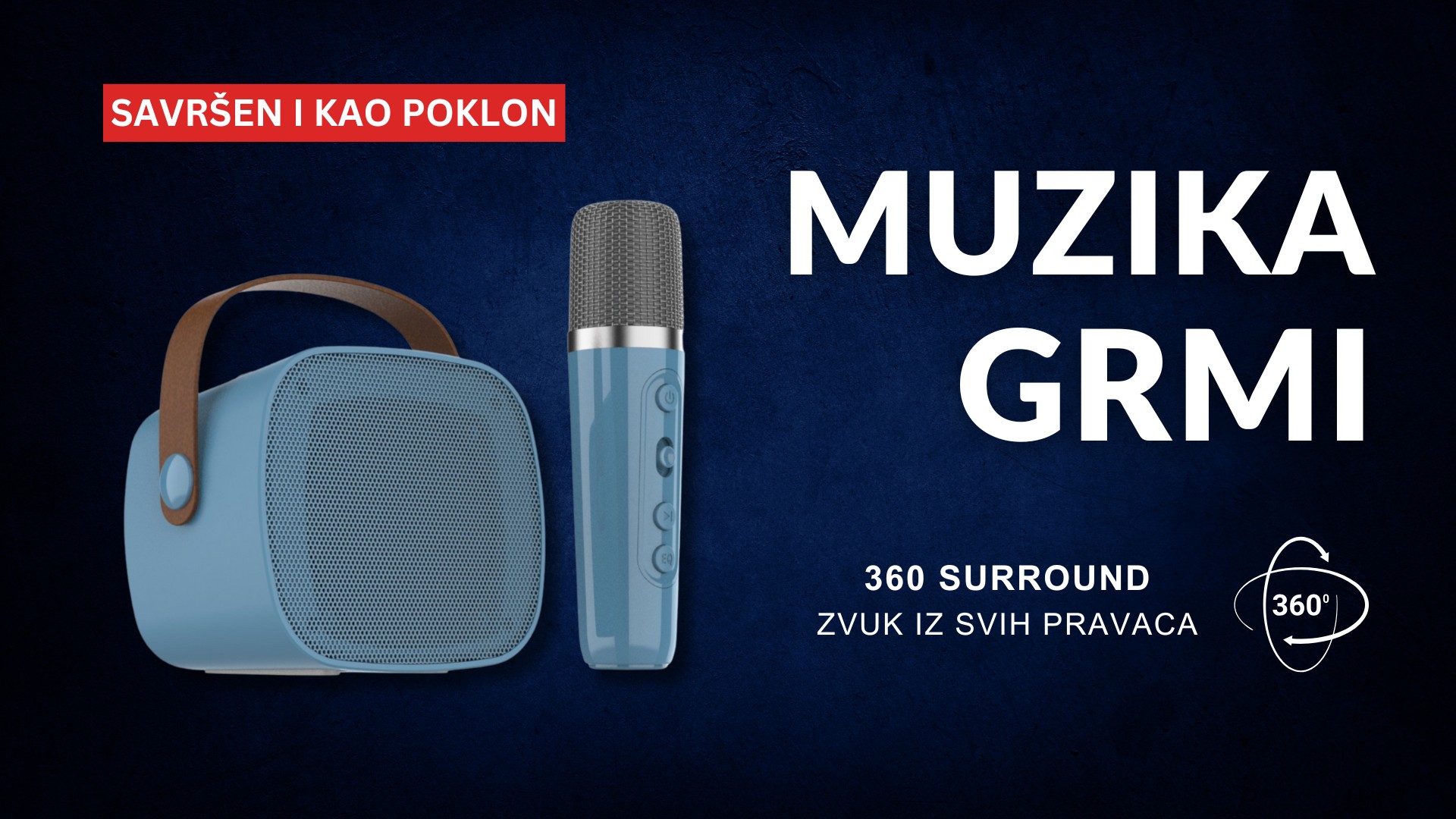 Plavi karaoke zvucnik sa mikrofonom